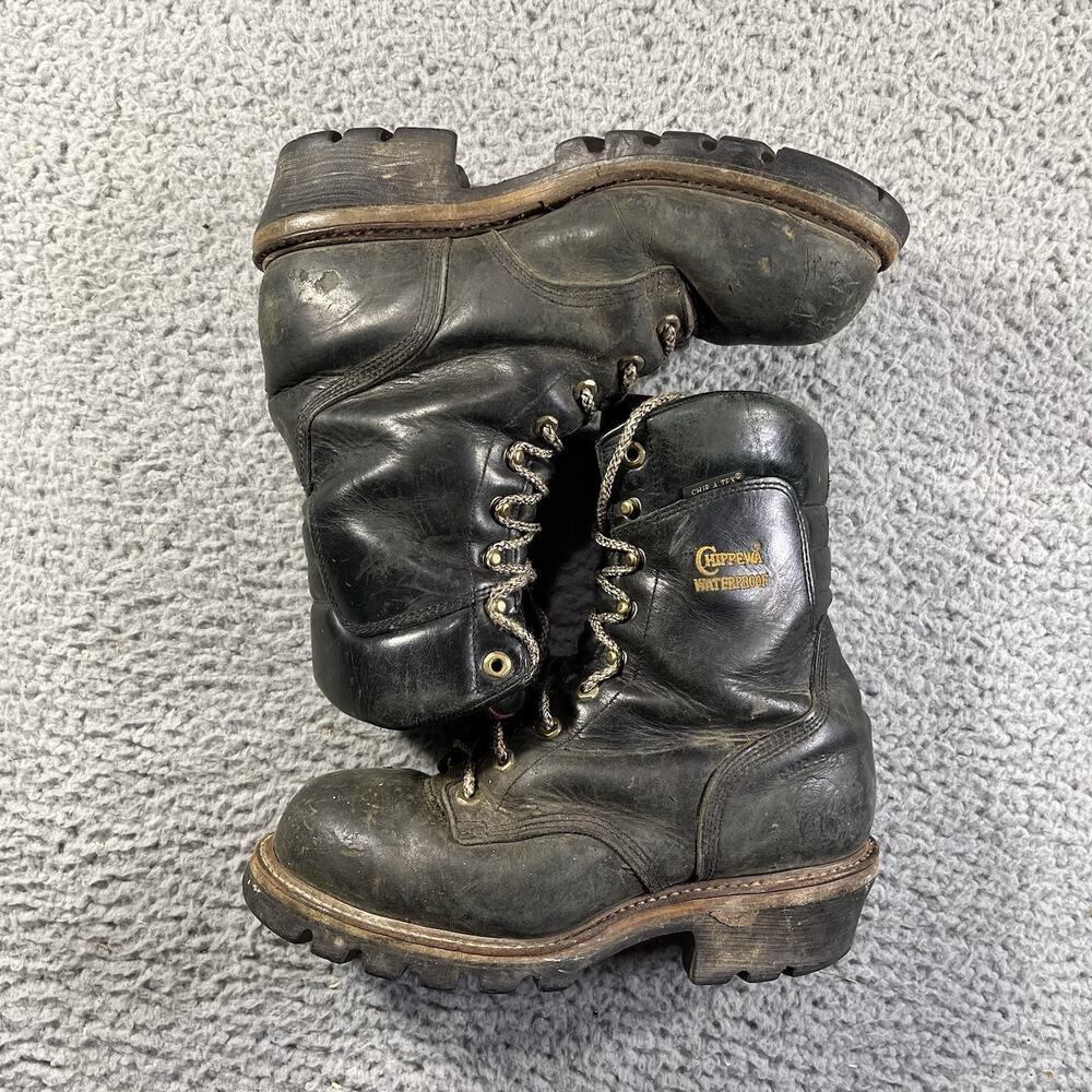 Chippewa Steel Toe Logger Boots Mens 8.5 Black Leather Waterproof Thinsulate